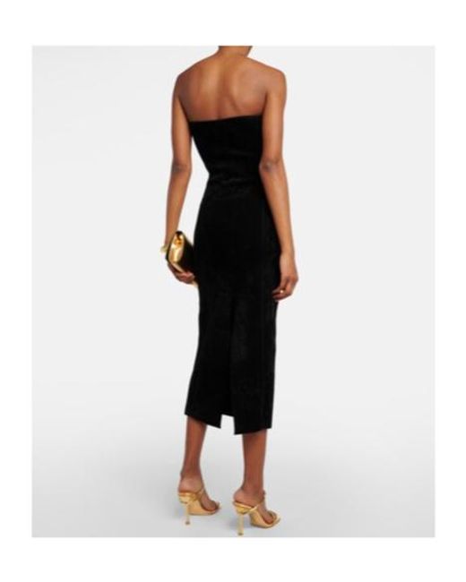 Galvan Black Titania Strapless Velvet Midi Dress