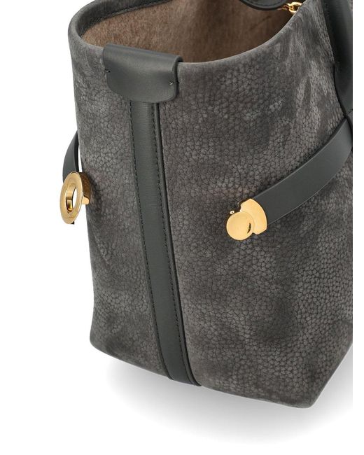 Loro Piana Black Logo Debossed Top Handle Bag
