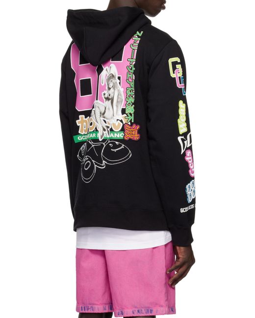 Gcds Black Logo-Print Drawstring Hoodie for men