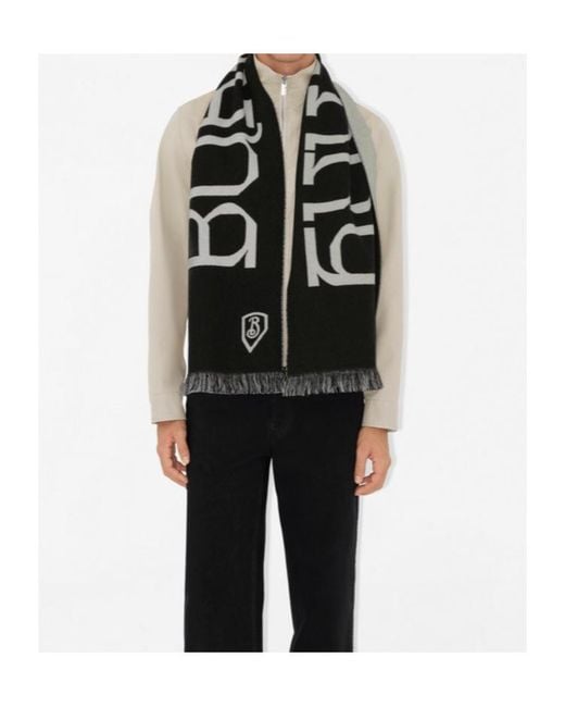 Burberry Black Logo Jacquard Frayed-Edge Scarf for men