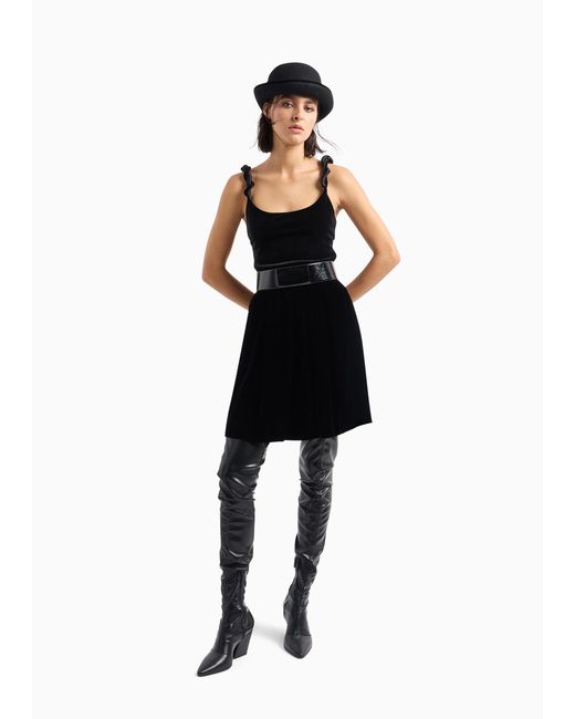 Emporio Armani Black Twisted-Straps Velvet Cropped Top