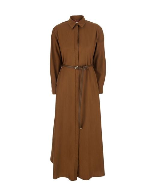 Max Mara Brown Studio Mstlecito Long-Sleeved Belted Dress