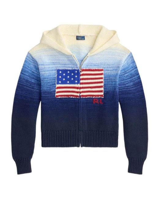Polo Ralph Lauren Blue Flag Ombré Zip Knitted Hoodie