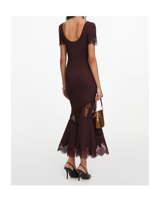 Self-Portrait Red Lace-Trim Ribbed Knitted Dress