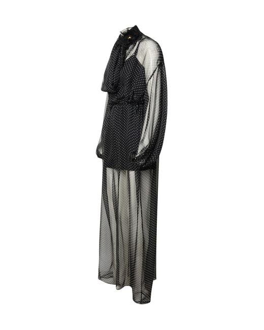Dolce & Gabbana Black Polka-Dot Print Maxi Dress