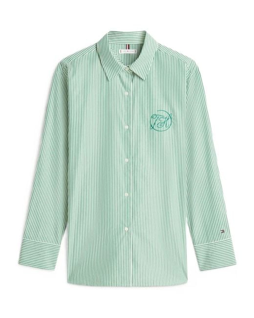 Tommy Hilfiger Green Striped-Print Logo-Embroidered Shirt