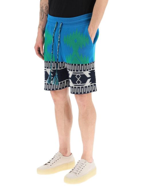 Alanui Blue Intarsia Motif Drawstring Shorts for men