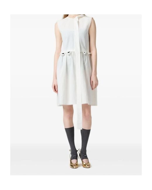 Miu Miu White Logo-Patch Sleeveless Dress