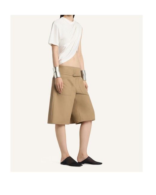 Courreges Natural Back-Panel Belted Shorts