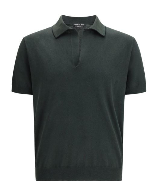 Tom Ford Green V-Neck Knit Polo Shirt for men