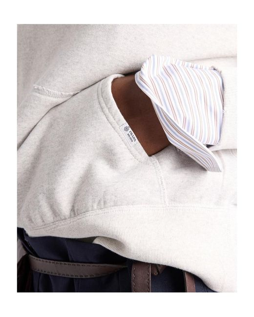 Prada White Cotton Fleece Hoodie With Jewel Brooch