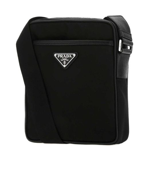 Prada Black Logo Plaque Zipped Shoulder Bag for men