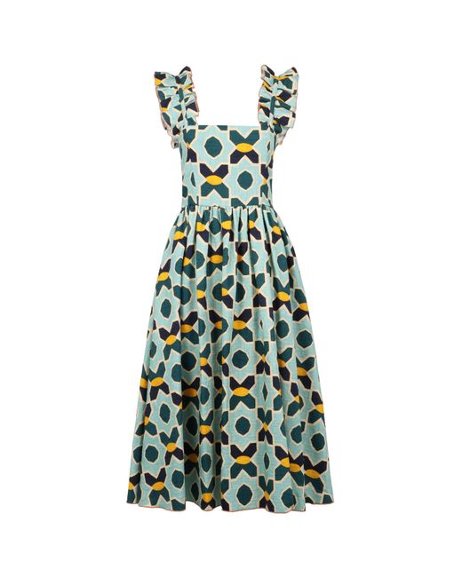 LaDoubleJ Green Zeta Butterfly-Print Midi Dress