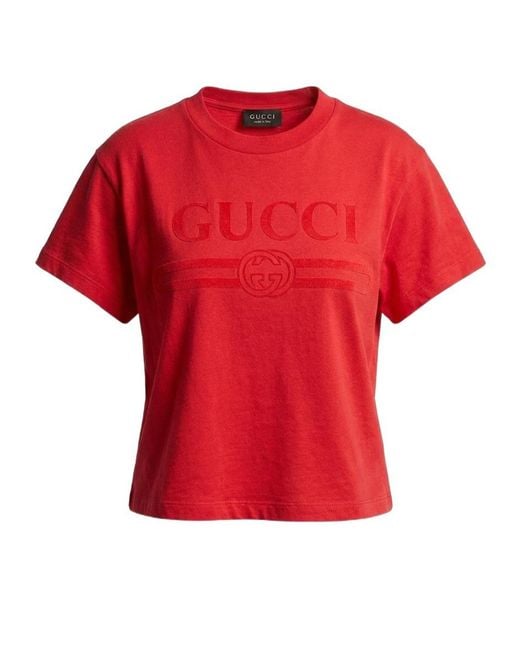Gucci Red Cotton Jersey T-Shirt With Print