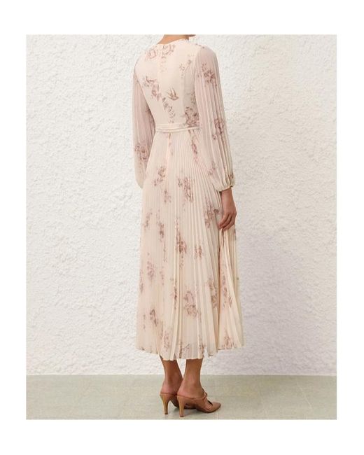 Zimmermann Natural Sunray Pleated Floral Midi Dress