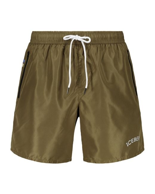 Iceberg Green Logo Drawstring Swim Shorts for men