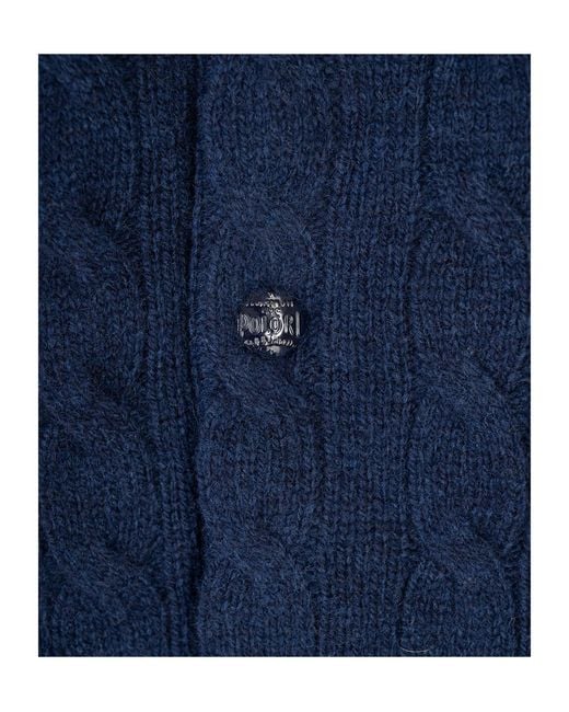 Polo Ralph Lauren Blue Logo Embroidered Cable-Knit Cardigan