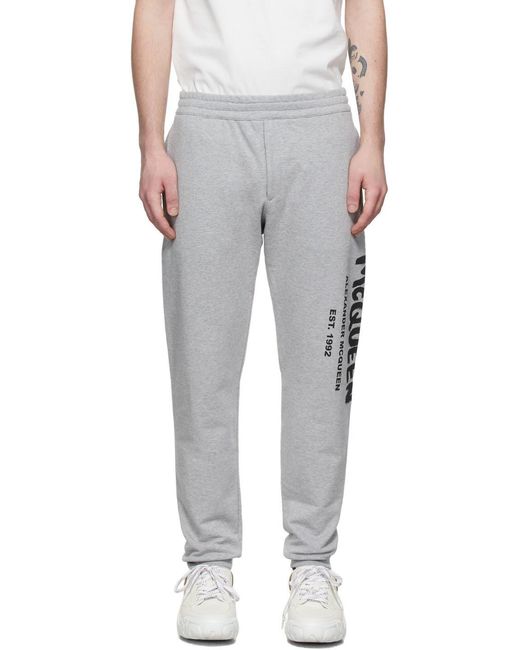 Alexander McQueen Gray Graffiti Logo Printed Joggers for men