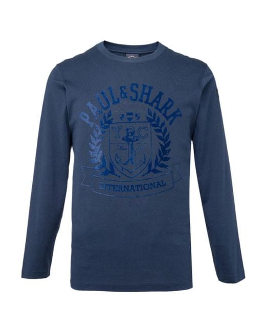 Paul & Shark Blue T-Shirt With Round Neck And Long Sleeves for men