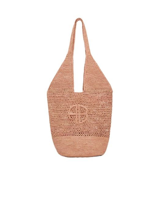 Anine Bing White Leah Logo Raffia Shoulder Bag