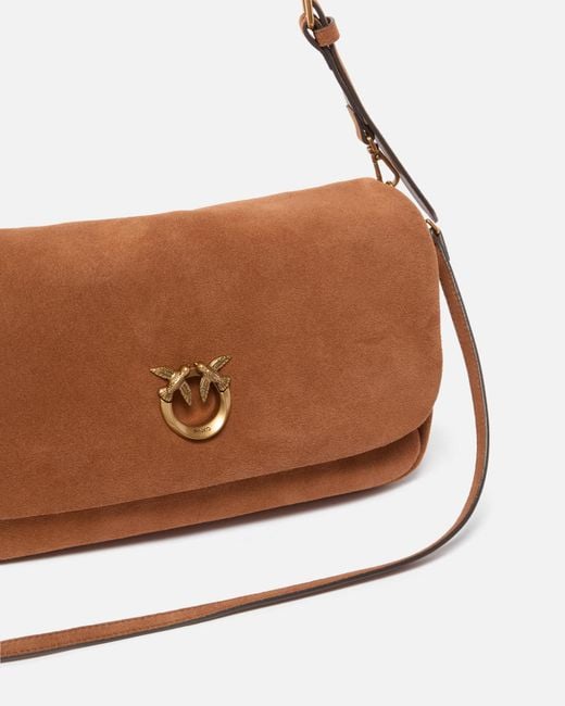 Pinko Brown Logo-Appliqué Flap Shoulder Bag