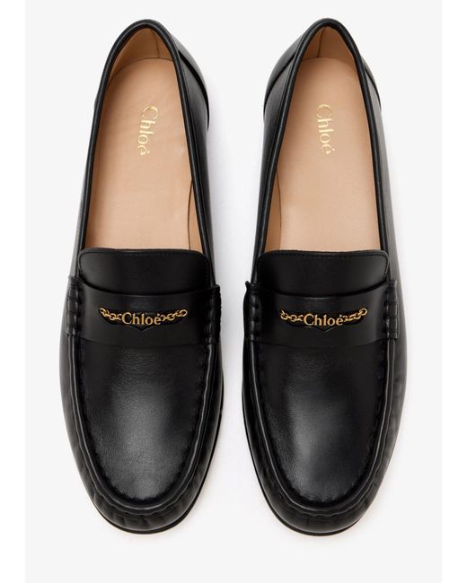Chloé Black Leather Penny Loafers