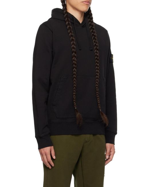 Stone Island Black Logo Patch Drawstring Hoodie for men