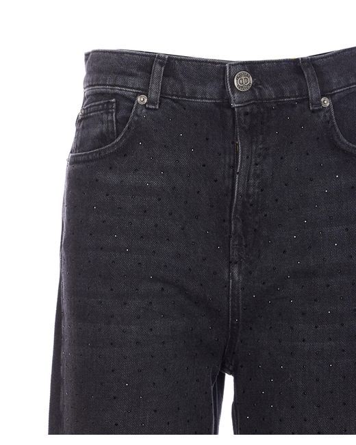 Twinset Blue Crystal Appliqué Wide-Leg Jeans