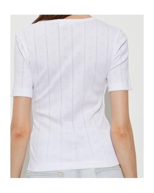 Ganni White Logo Patch Openwork Knit T-Shirt