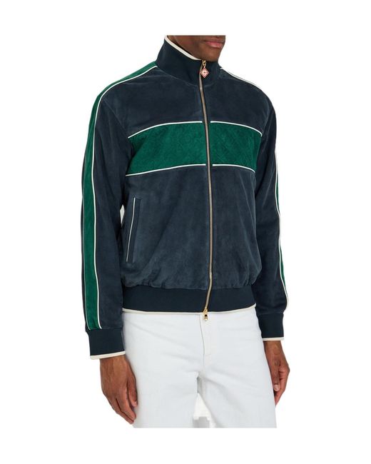 Casablanca Blue High-Neck Leather Jacket for men
