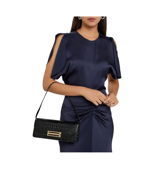 Victoria Beckham Black Crocodile-Pattern Leather Clutch