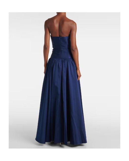Roland Mouret Blue Strapless Pleated Gown