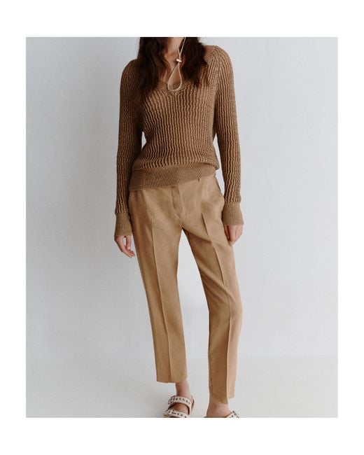Marella Brown Cotton And Lurex Sweater