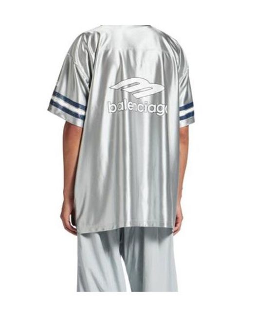 Balenciaga Blue 3B Football V-Neck Oversized T-Shirt for men