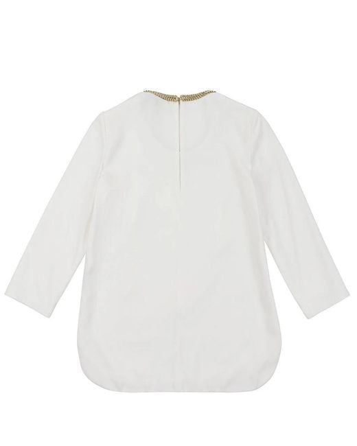 Burberry White Logo Round-Neck Long-Sleeve Blouse