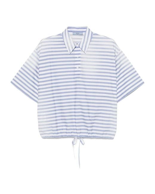 Prada Blue Striped Old Poplin Polo Shirt