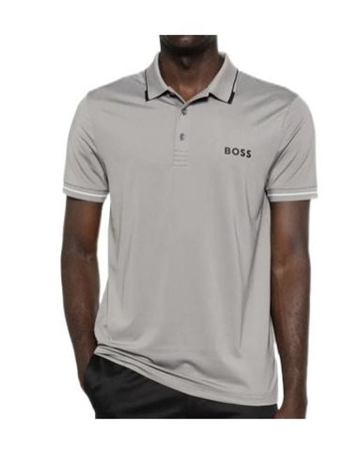 Boss Gray Boss Logo Printed Short-Sleeved Polo Shirt for men