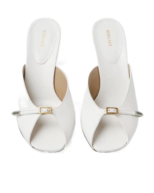 Versace White Nyx Buckled Heeled Mules