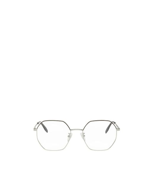 McQueen White Eyewear Hexagon Frame Glasses for men