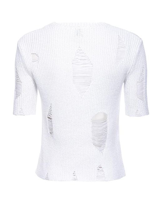 Pinko White Round Neck Hollowed-Out Detail Sweater
