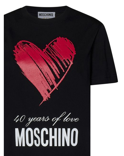 Moschino Black Heart-Motif Printed Crewneck T-Shirt