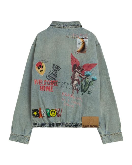 Barrow Green Graphic Zip-Up Denim Jacket for men