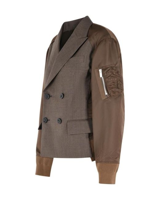 Sacai Brown Double-Breasted Panelled Blazer