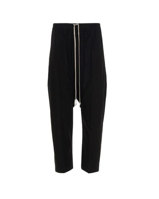 Rick Owens Black Drawstring Cropped Poplin Trousers for men
