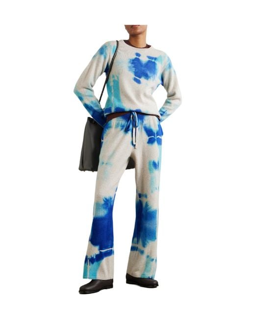 The Elder Statesman Blue Tie-Dye Cashmere Straight-Leg Pants