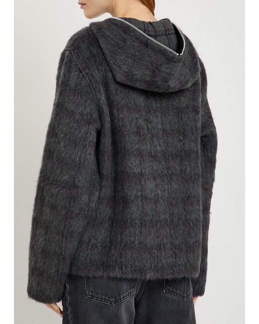 Our Legacy Black Checked Zip-Through Brushed Wool-Blend Jumper