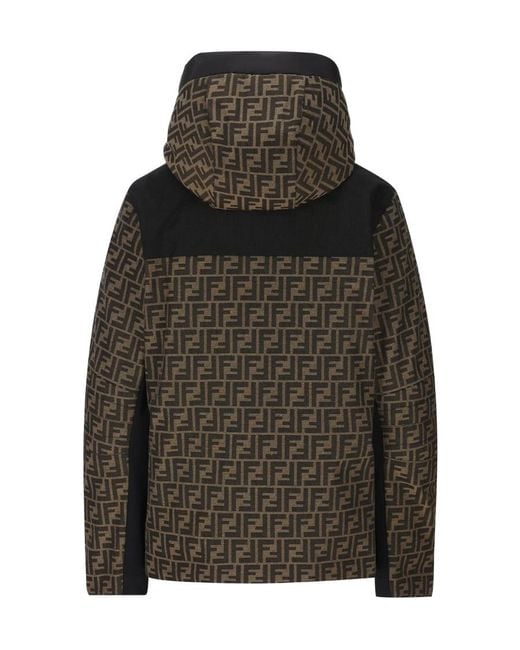 Fendi Green Ff Motif Zip-Up Hooded Jacket