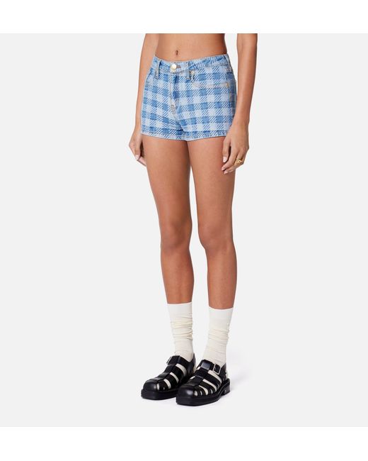 AMI Blue Ami Check Patterned Denim Shorts