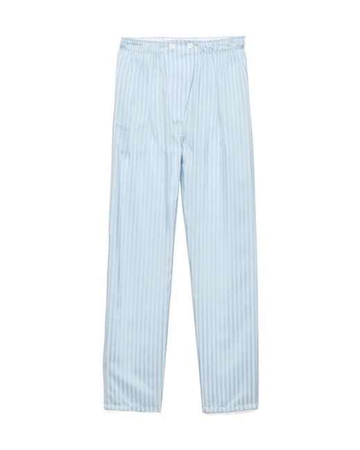 Prada Blue Triangle-Patch Striped Pants