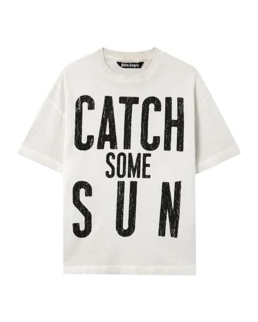 Palm Angels White Catch Graphic T-Shirt for men